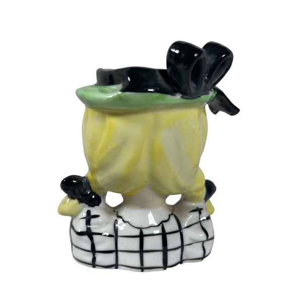 Vintage ROYAL SEALY JAPAN Girl Head Ceramic Vase Plaid/Blk Bow Blonde Hair - Picture 2 of 5